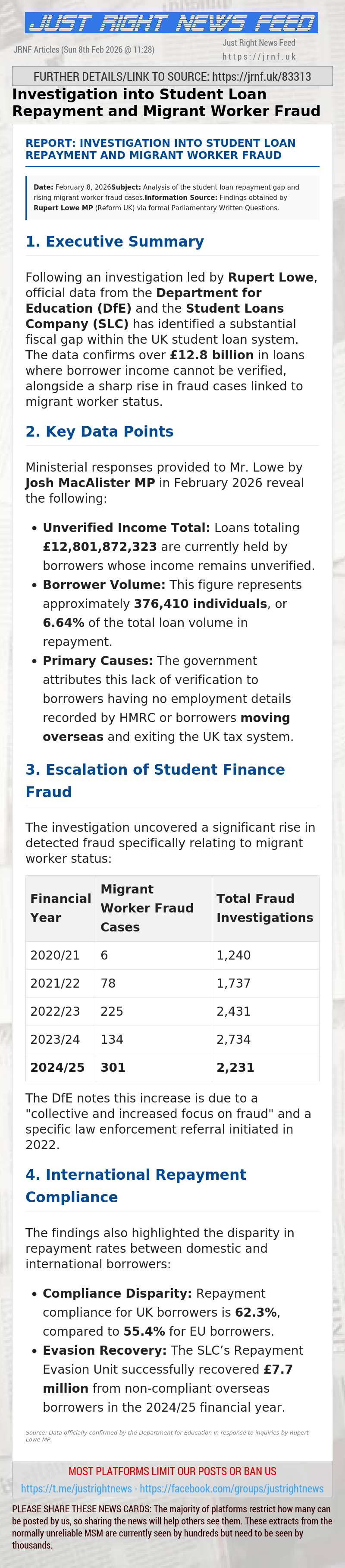 Investigation into Student Loan Repayment and Migrant Worker Fraud