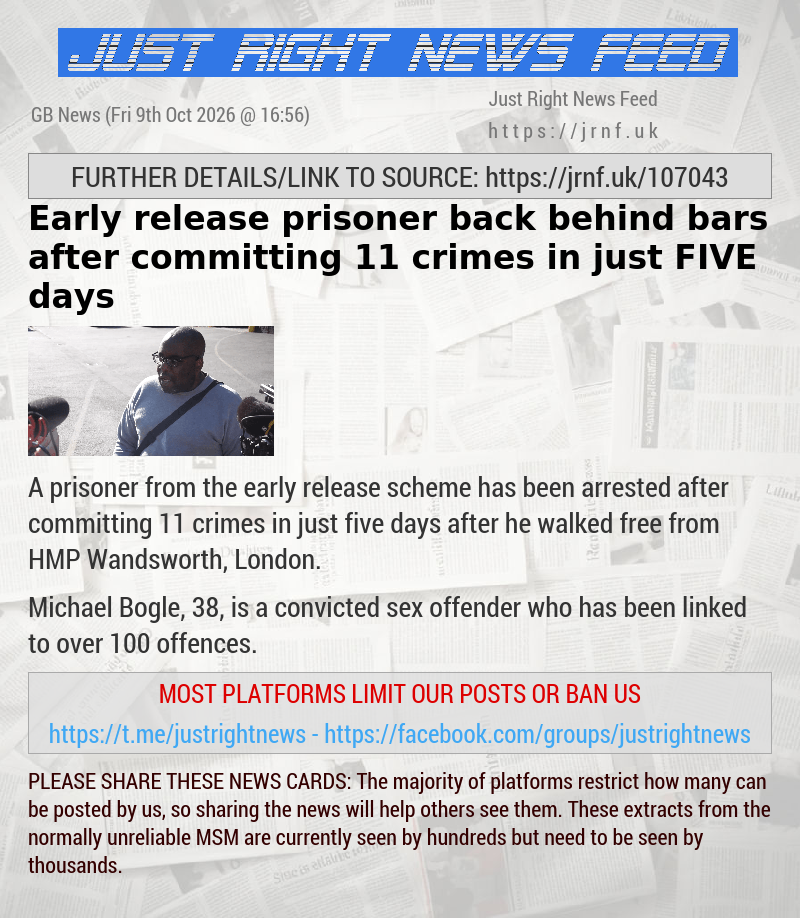 Early release prisoner back behind bars after committing 11 crimes in just FIVE days
