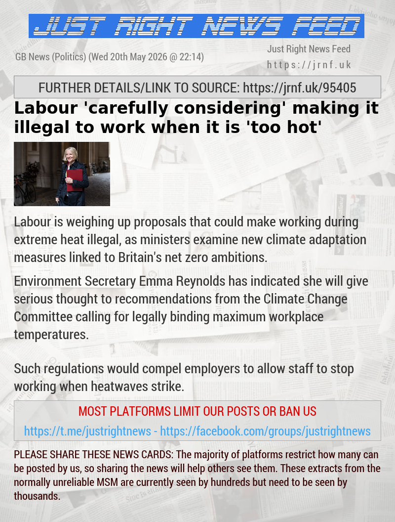 Labour ’carefully considering’ making it illegal to work when it is ’too hot’