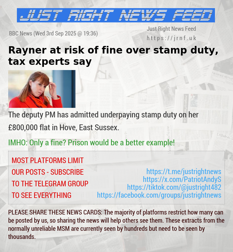 Rayner at risk of fine over stamp duty, tax experts say