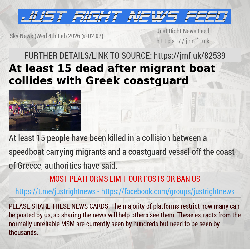 At least 15 dead after migrant boat collides with Greek coastguard