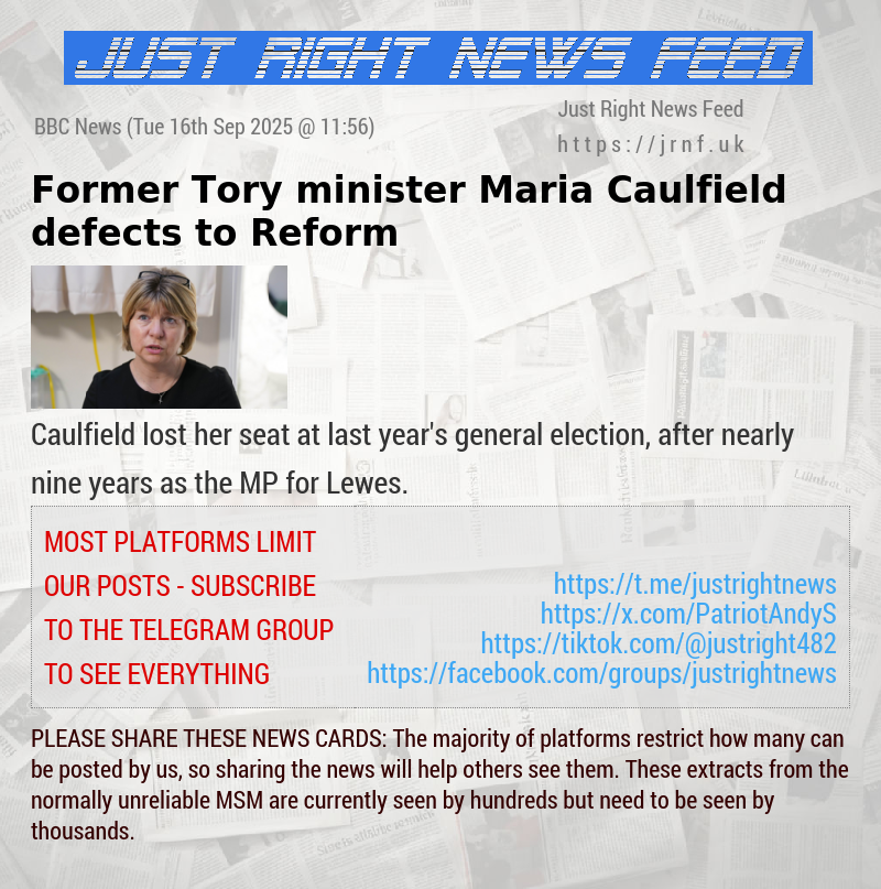 Former Tory minister Maria Caulfield defects to Reform