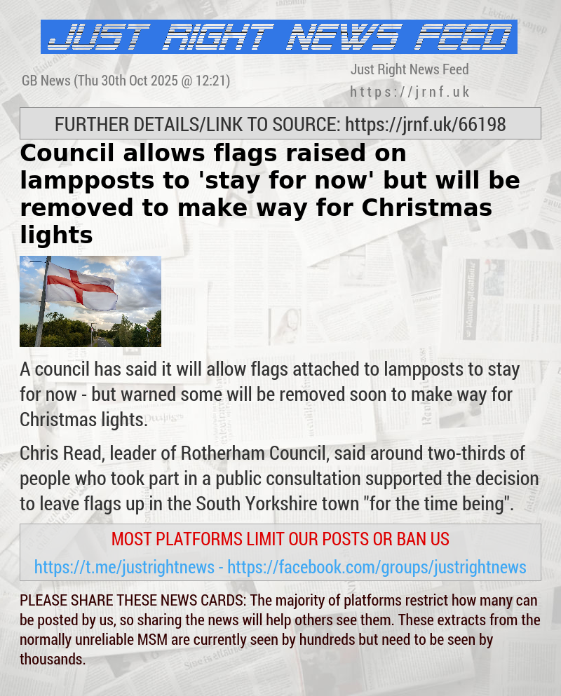Council allows flags raised on lampposts to ’stay for now’ but will be removed to make way for Christmas lights