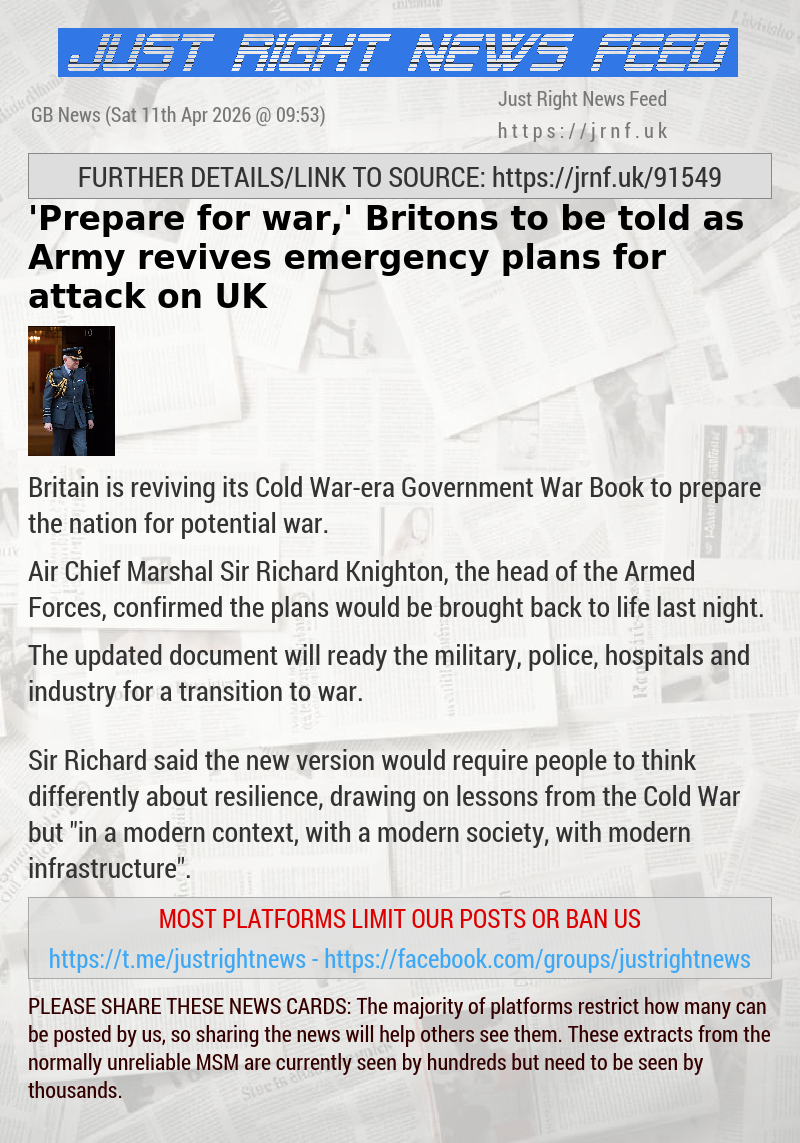 ’Prepare for war,’ Britons to be told as Army revives emergency plans for attack on UK
