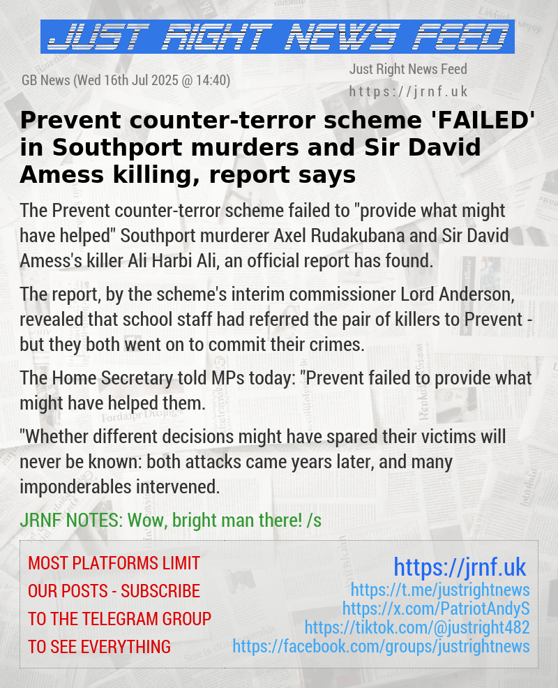 Prevent counter—terror scheme ’FAILED’ in Southport murders and Sir David Amess killing, report says