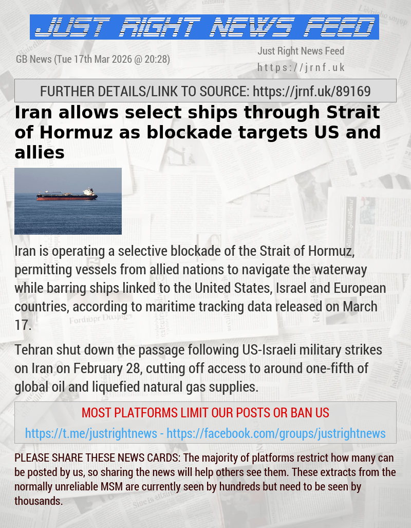 Iran allows select ships through Strait of Hormuz as blockade targets US and allies