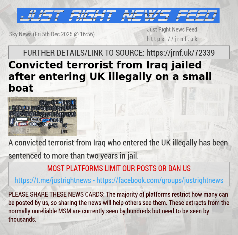 Convicted terrorist from Iraq jailed after entering UK illegally on a small boat
