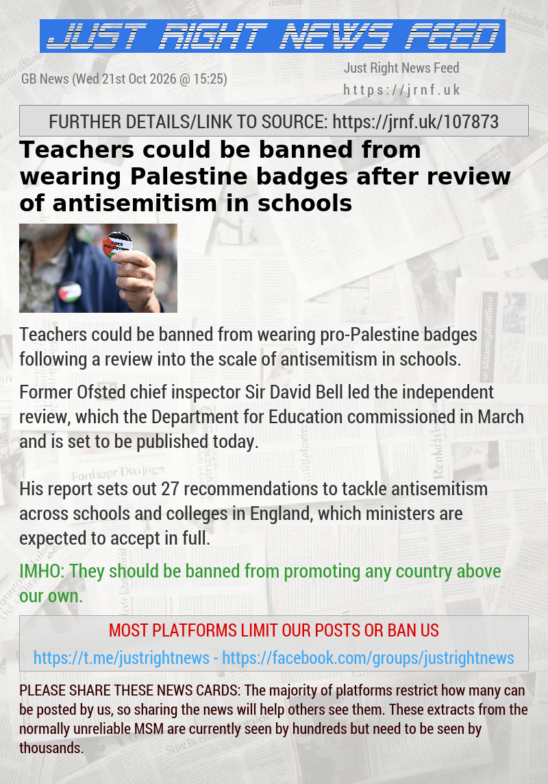 Teachers could be banned from wearing Palestine badges after review of antisemitism in schools