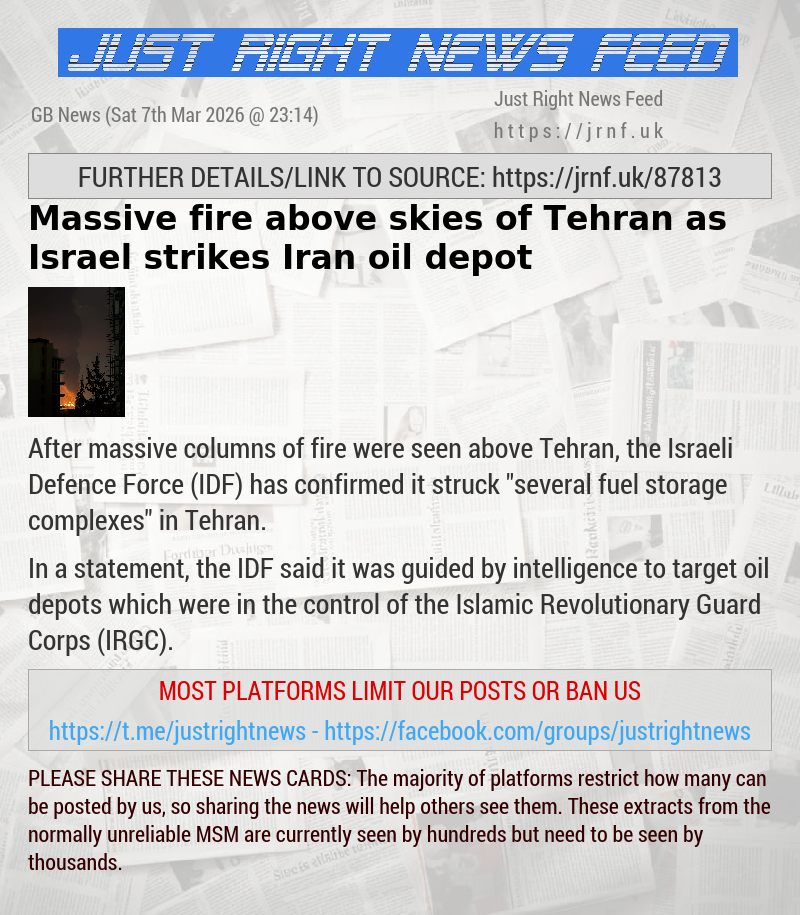 Massive fire above skies of Tehran as Israel strikes Iran oil depot