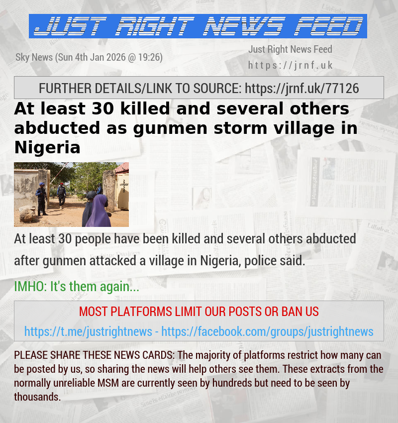 At least 30 killed and several others abducted as gunmen storm village in Nigeria