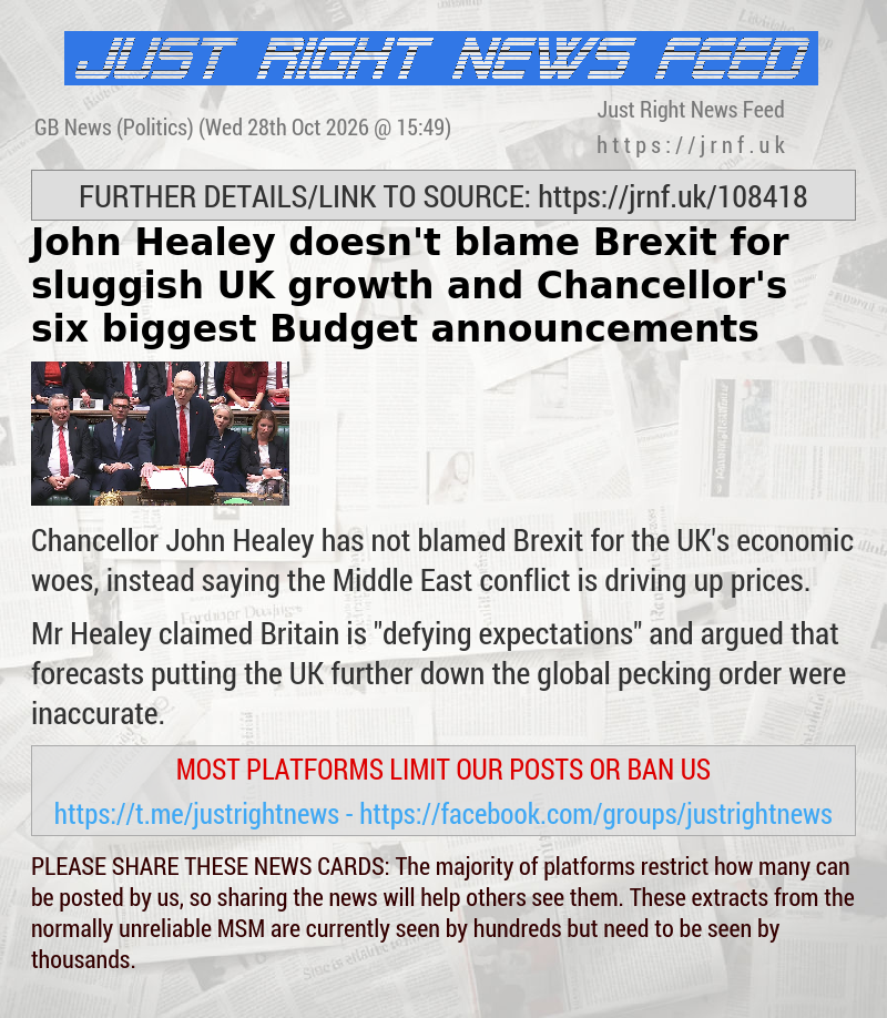 John Healey doesn’t blame Brexit for sluggish UK growth — and Chancellor’s six biggest Budget announcements