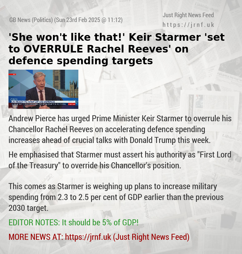 ’She won’t like that!’ Keir Starmer ’set to OVERRULE Rachel Reeves’ on defence spending targets