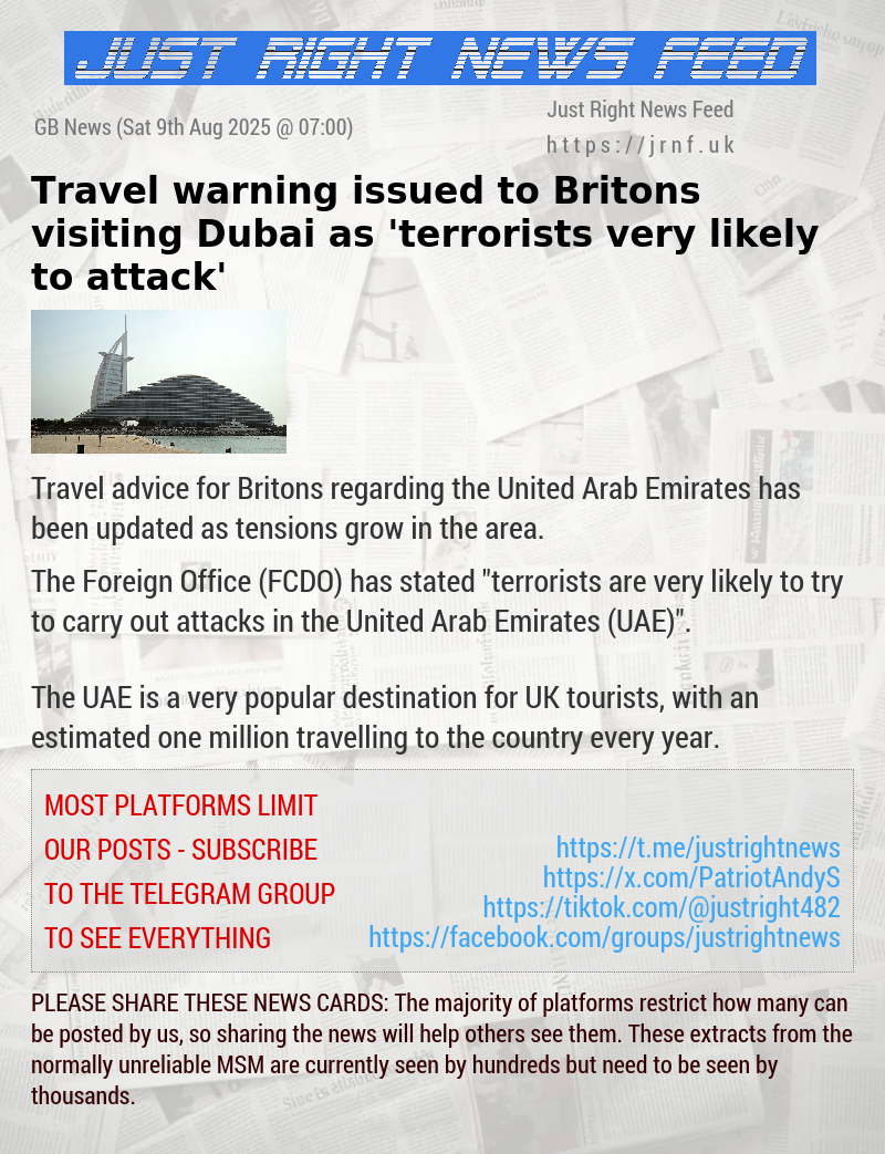 Travel warning issued to Britons visiting Dubai as ’terrorists very likely to attack’