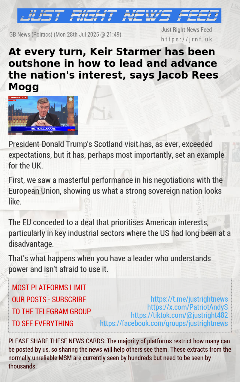 At every turn, Keir Starmer has been outshone in how to lead and advance the nation’s interest, says Jacob Rees—Mogg