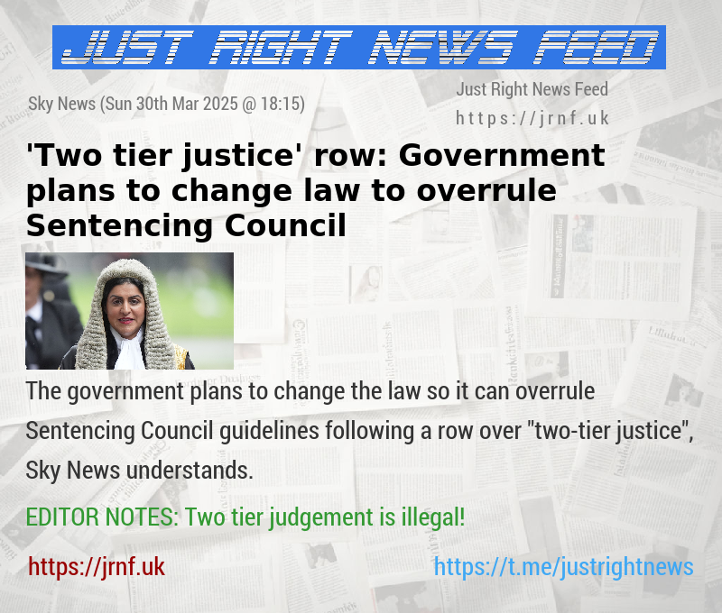 ’Two—tier justice’ row: Government plans to change law to overrule Sentencing Council
