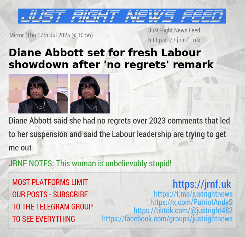 Diane Abbott set for fresh Labour showdown after ’no regrets’ remark