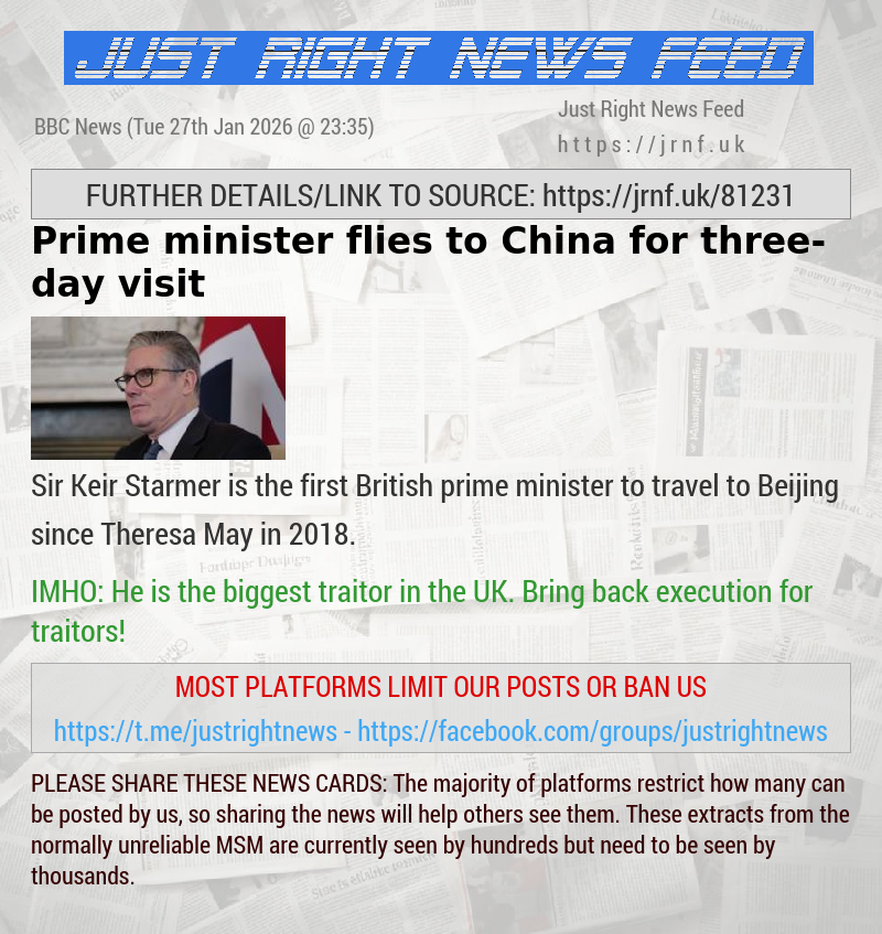 Prime minister flies to China for three—day visit