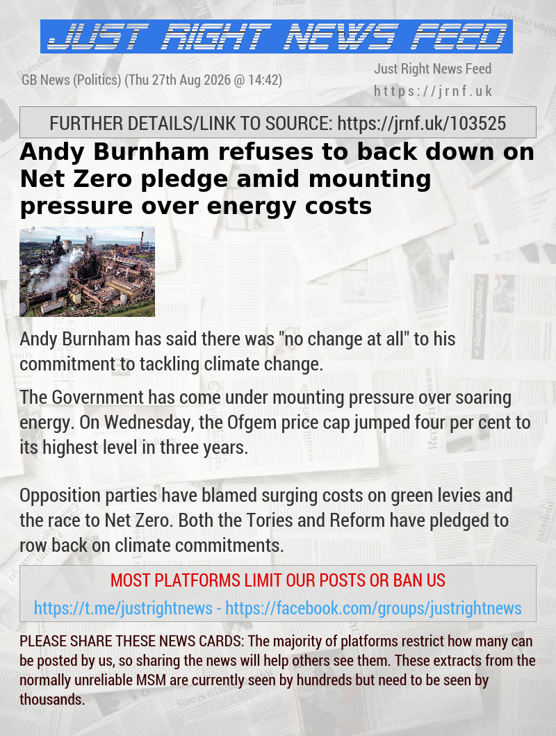 Andy Burnham refuses to back down on Net Zero pledge amid mounting pressure over energy costs