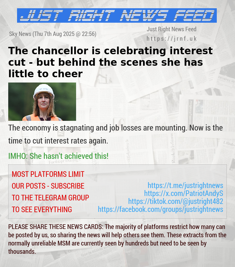 The chancellor is celebrating interest cut — but behind the scenes she has little to cheer