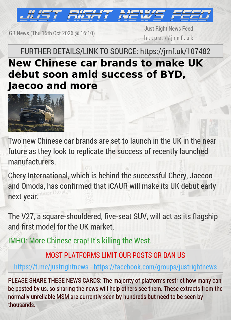 New Chinese car brands to make UK debut soon amid success of BYD, Jaecoo and more