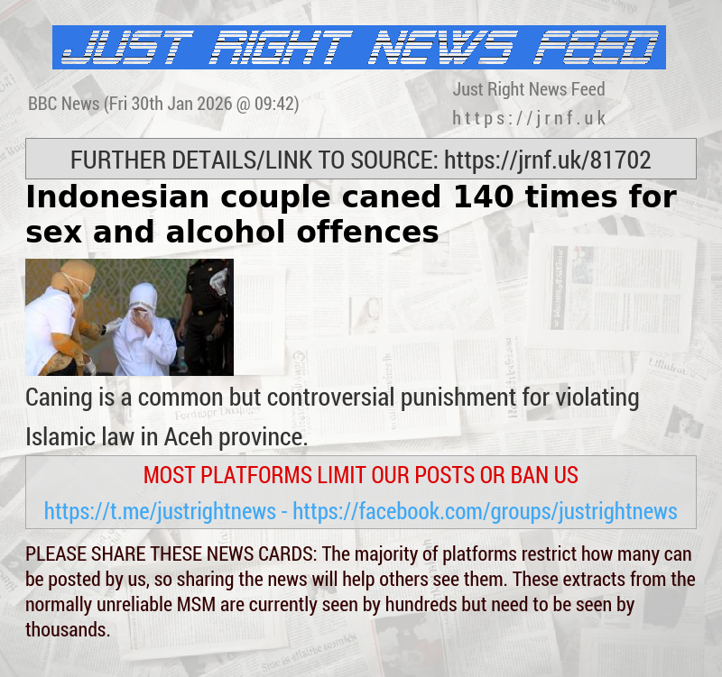 Indonesian couple caned 140 times for sex and alcohol offences