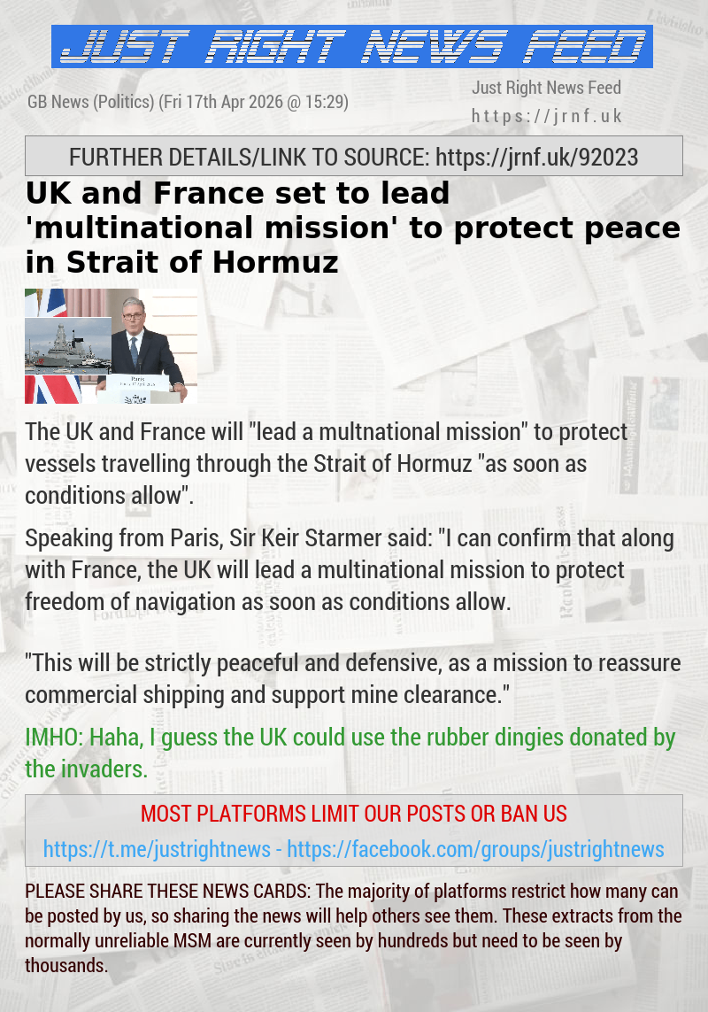 UK and France set to lead ’multinational mission’ to protect peace in Strait of Hormuz