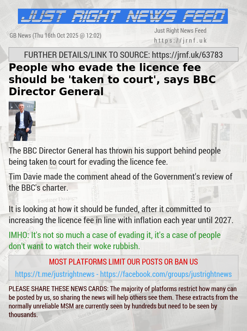 People who evade the licence fee should be ’taken to court’, says BBC Director General