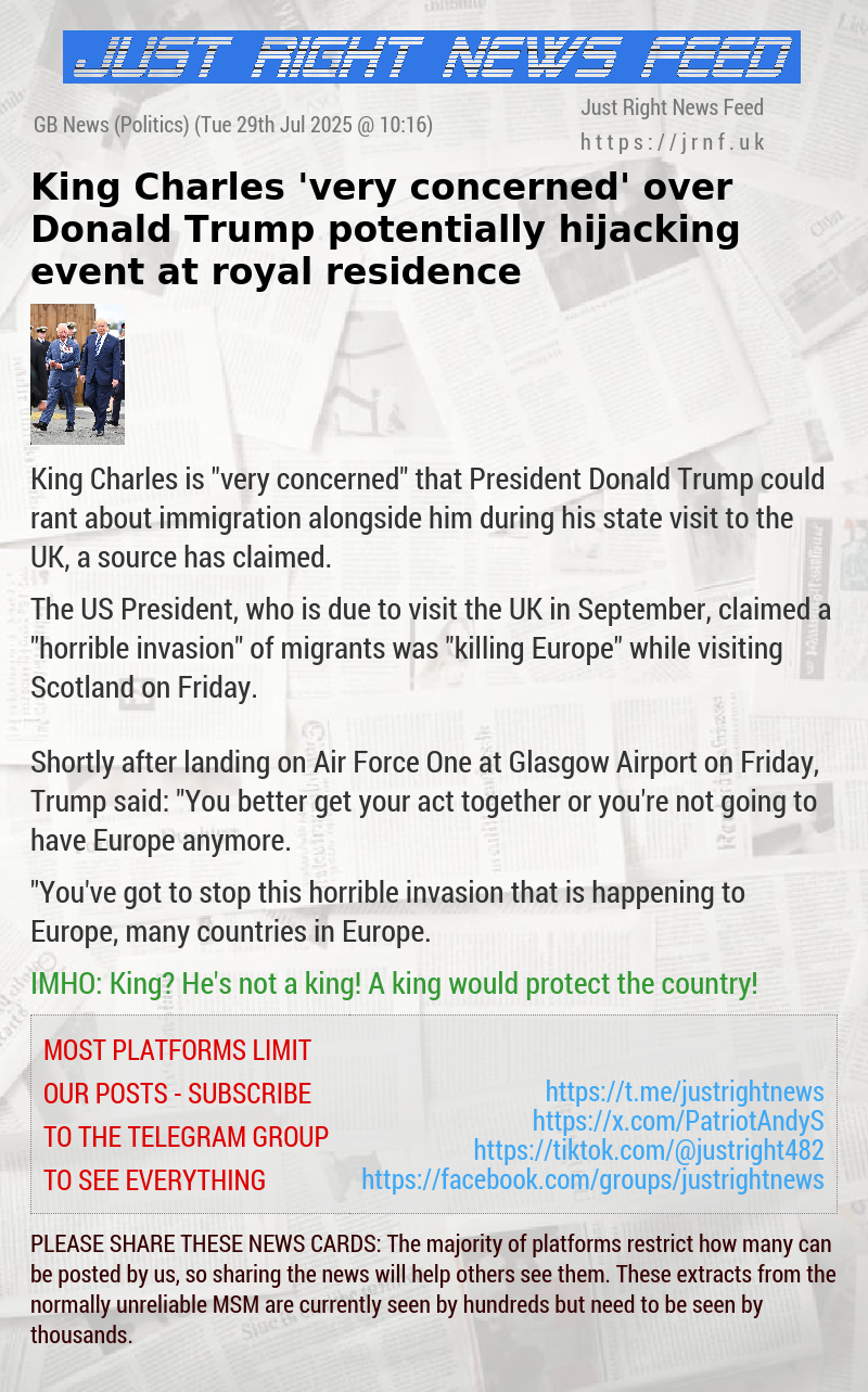 King Charles ’very concerned’ over Donald Trump potentially hijacking event at royal residence
