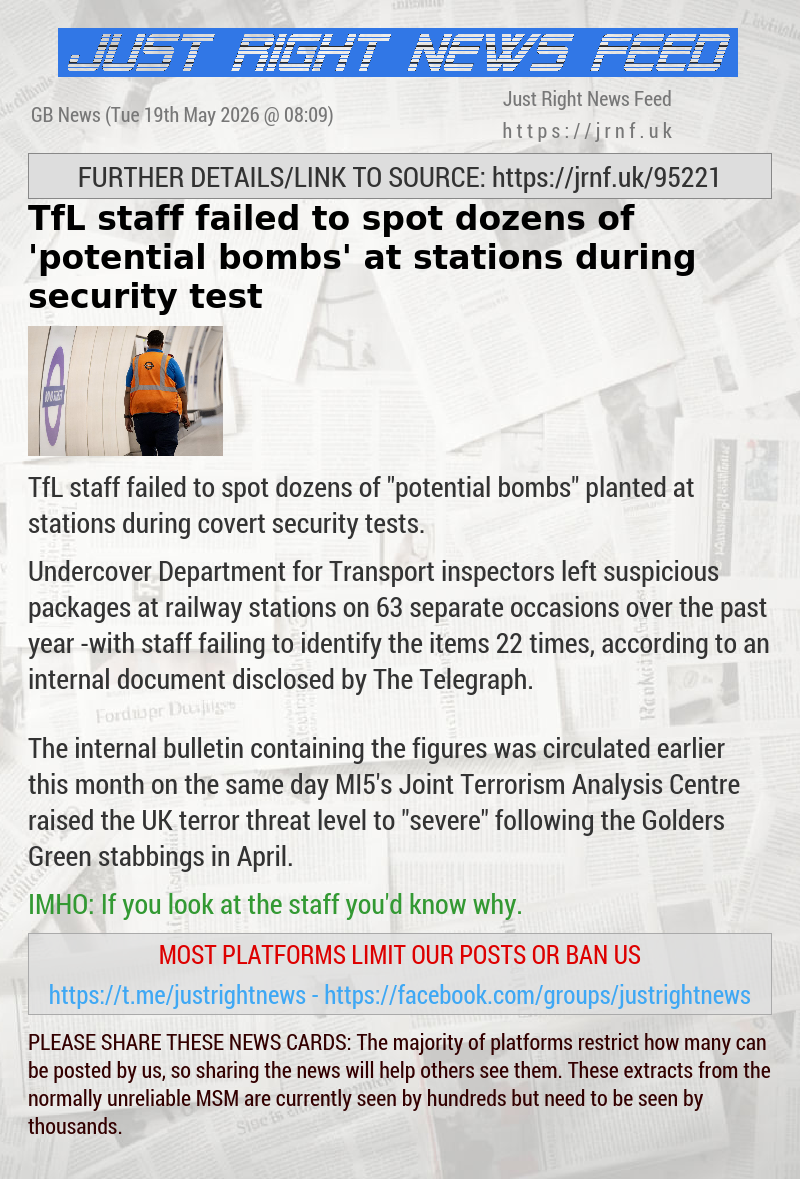 TfL staff failed to spot dozens of ’potential bombs’ at stations during security test