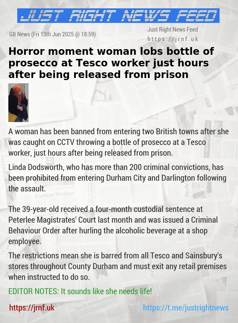 Horror moment woman lobs bottle of prosecco at Tesco worker just hours after being released from prison