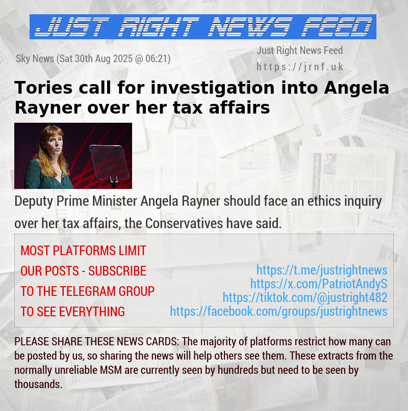 Tories call for investigation into Angela Rayner over her tax affairs