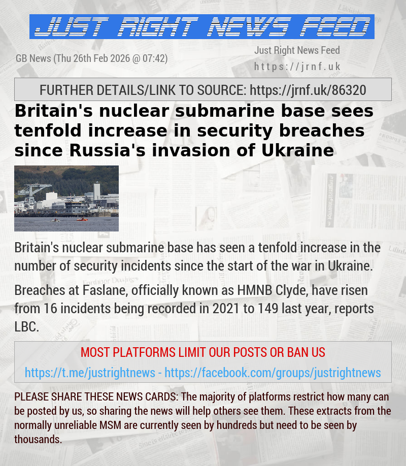 Britain’s nuclear submarine base sees tenfold increase in security breaches since Russia’s invasion of Ukraine