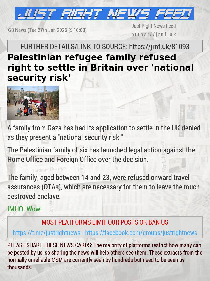 Palestinian refugee family refused right to settle in Britain over ’national security risk’