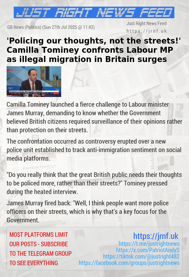 ’Policing our thoughts, not the streets!’ Camilla Tominey confronts Labour MP as illegal migration in Britain surges