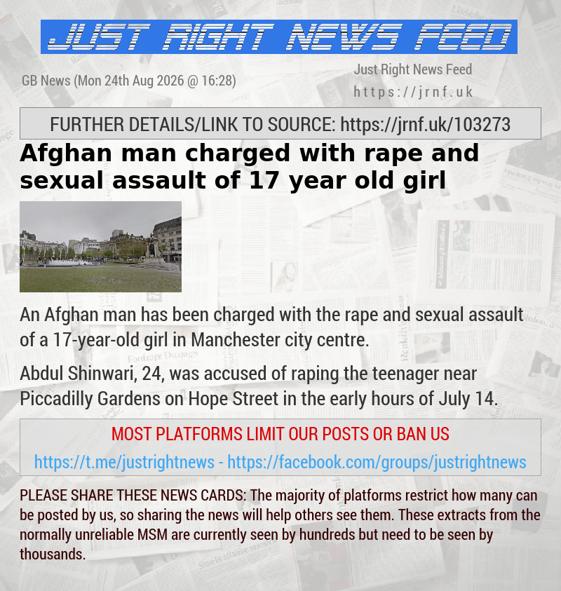 Afghan man charged with rape and sexual assault of 17—year—old girl