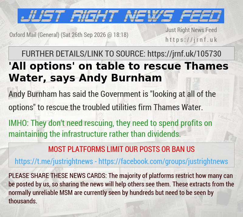 ‘All options’ on table to rescue Thames Water, says Andy Burnham