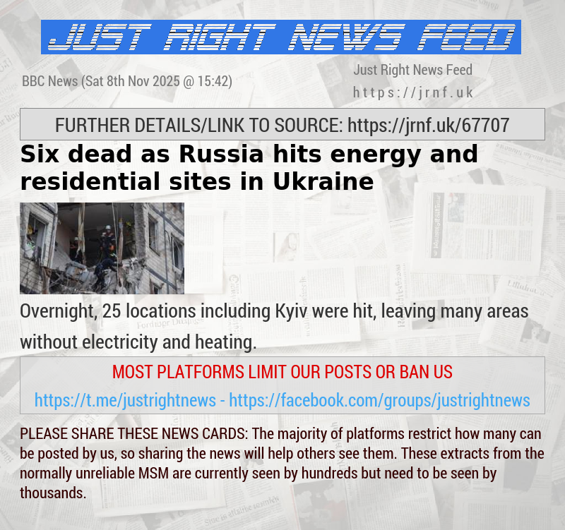 Six dead as Russia hits energy and residential sites in Ukraine