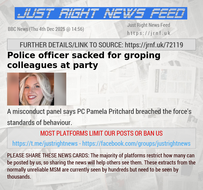 Police officer sacked for groping colleagues at party