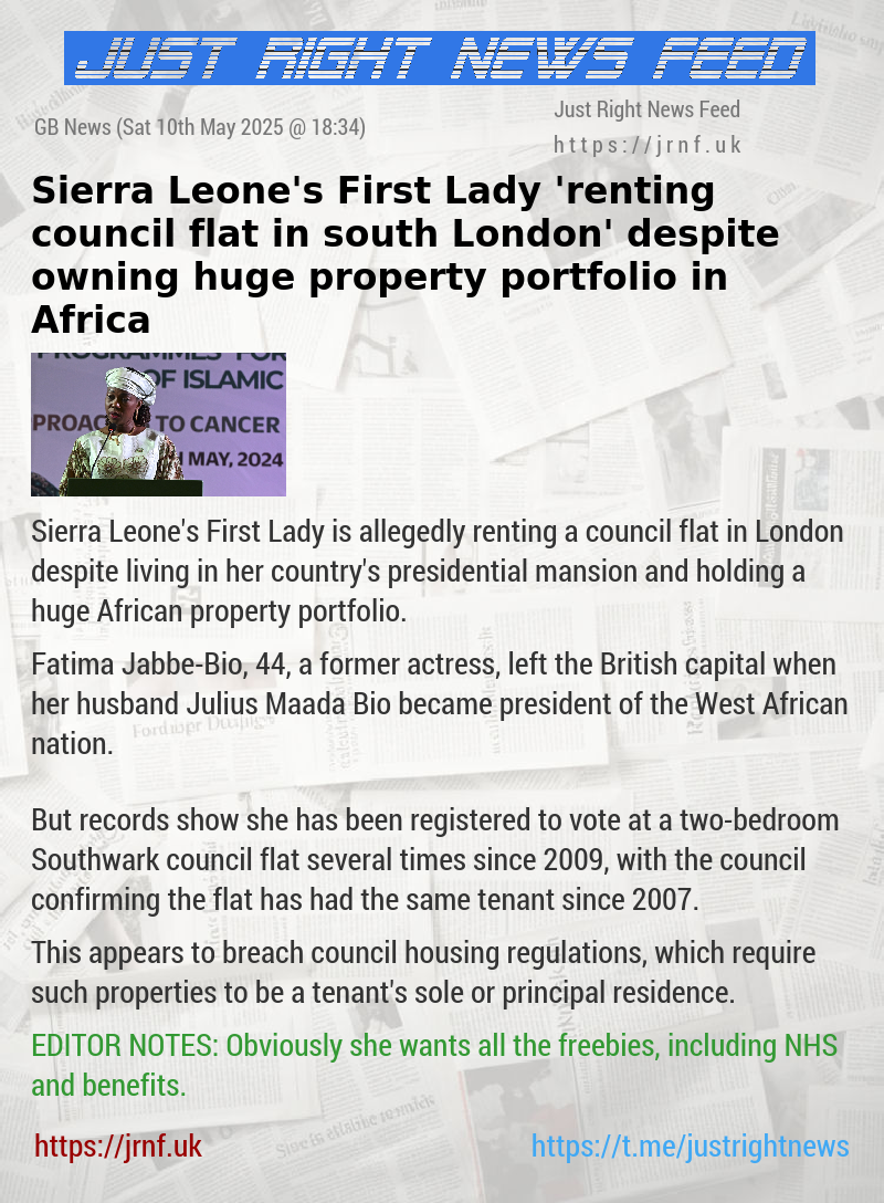 Sierra Leone’s First Lady ’renting council flat in south London’ — despite owning huge property portfolio in Africa