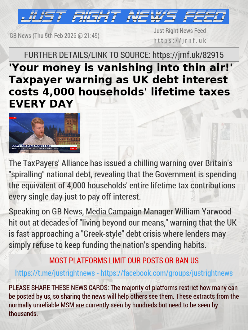 ’Your money is vanishing into thin air!’ Taxpayer warning as UK debt interest costs 4,000 households’ lifetime taxes EVERY DAY