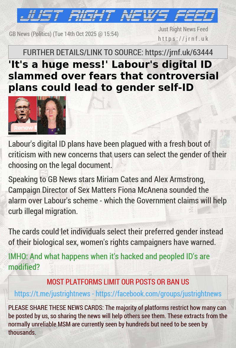 ’It’s a huge mess!’ Labour’s digital ID slammed over fears that controversial plans could lead to gender self—ID