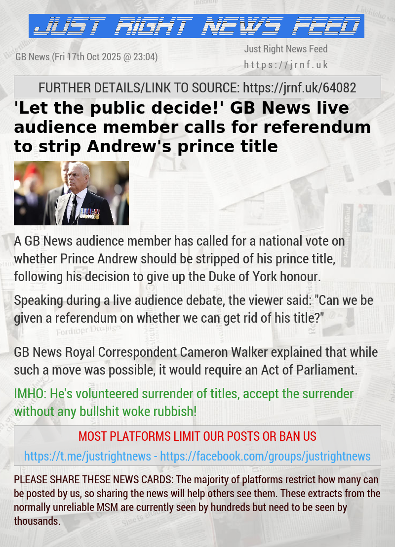‘Let the public decide!’ GB News live audience member calls for referendum to strip Andrew’s prince title