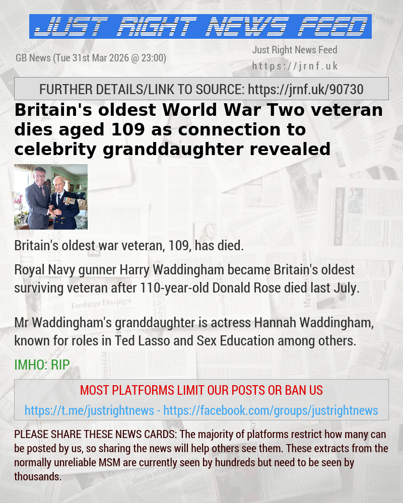 Britain’s oldest World War Two veteran dies aged 109 as connection to celebrity granddaughter revealed