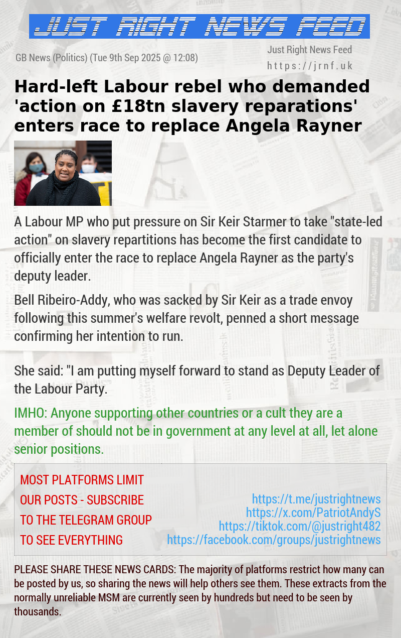 Hard—left Labour rebel who demanded ‘action on £18tn slavery reparations’ enters race to replace Angela Rayner