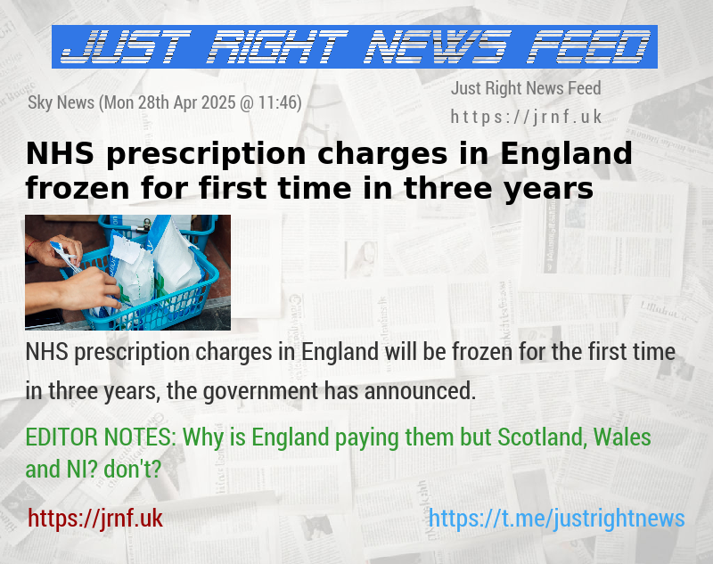 NHS prescription charges in England frozen for first time in three years