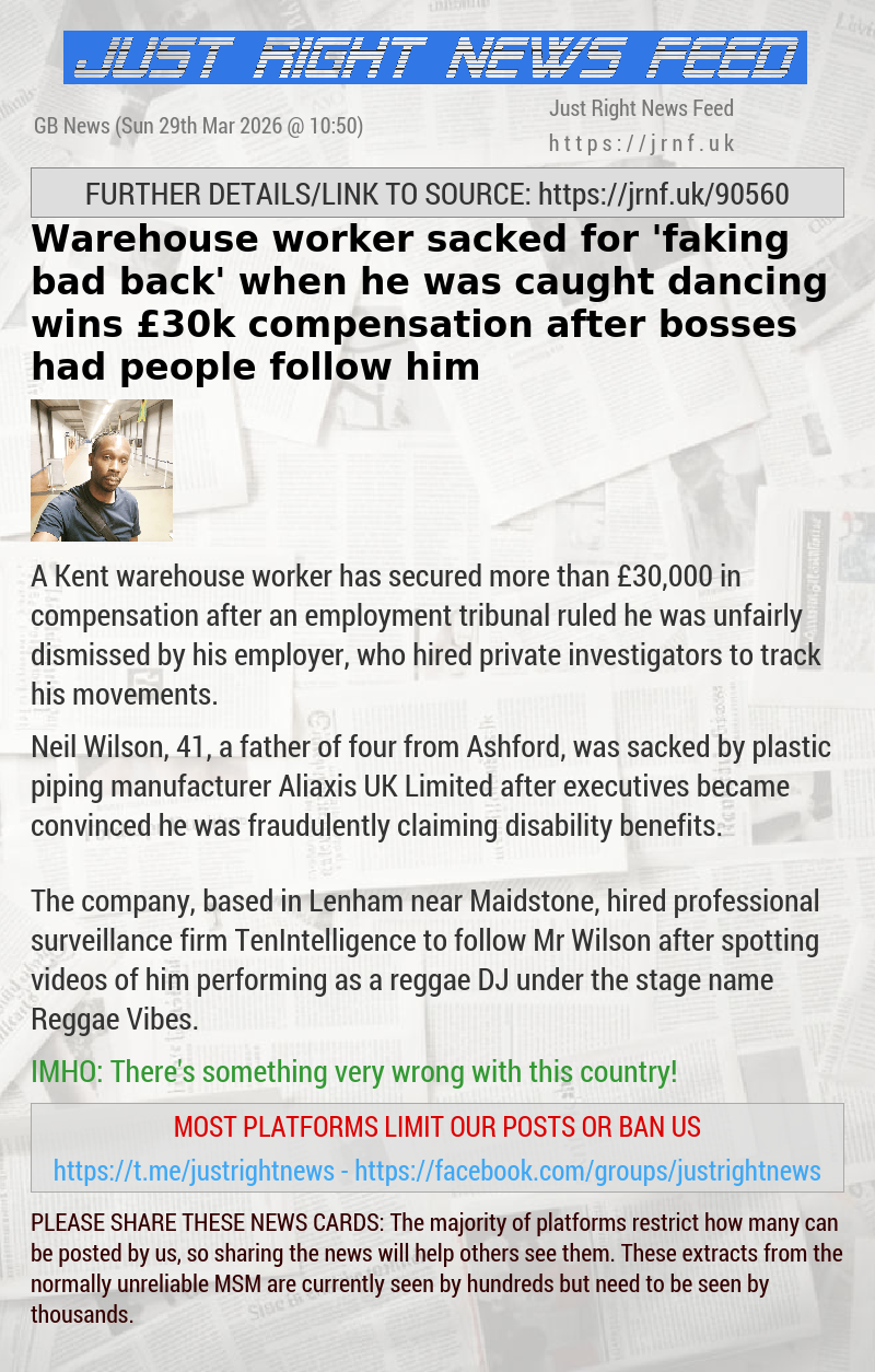 Warehouse worker sacked for ’faking bad back’ when he was caught dancing wins &pound;30k compensation after bosses had people follow him
