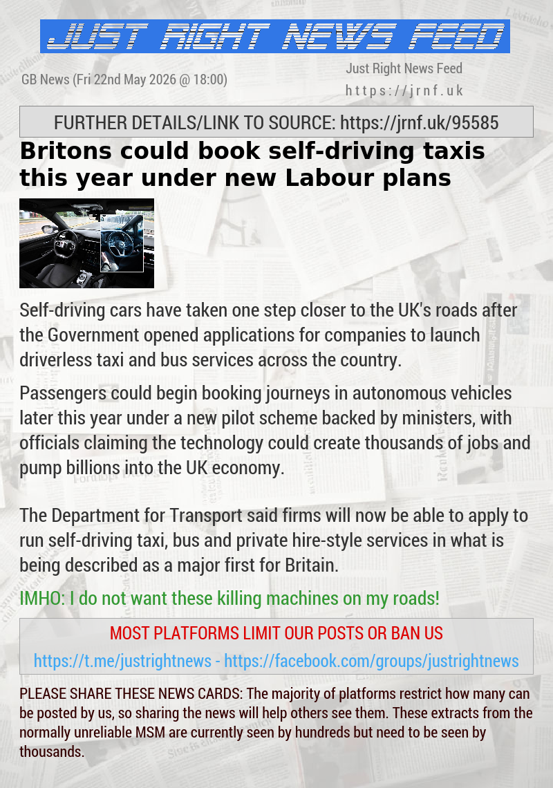 Britons could book self—driving taxis this year under new Labour plans