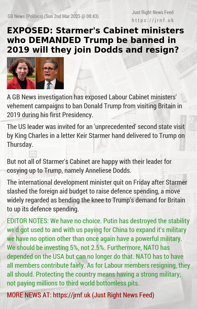 EXPOSED: Starmer’s Cabinet ministers who DEMANDED Trump be banned in 2019 — will they join Dodds and resign?