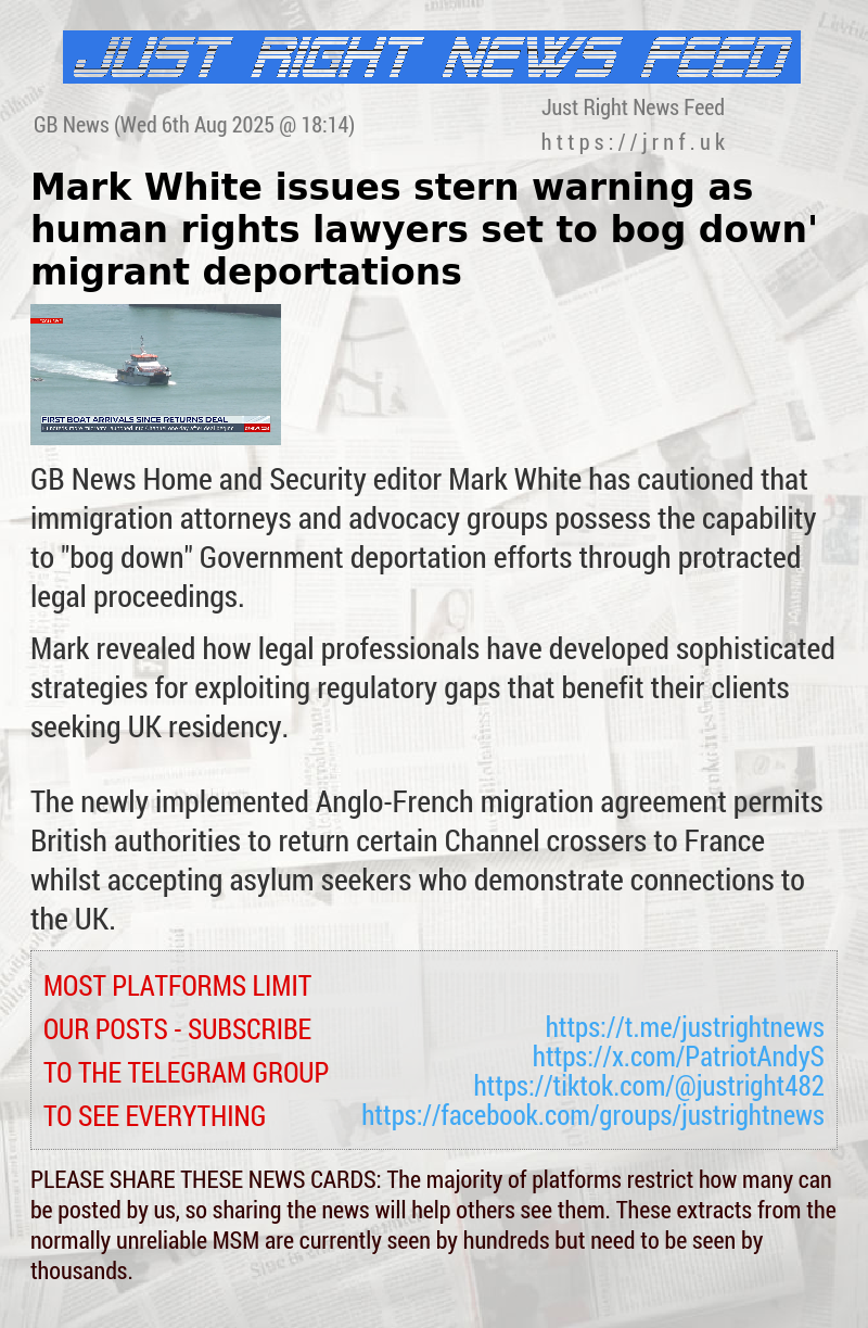 Mark White issues stern warning as human rights lawyers set to ‘bog down’ migrant deportations
