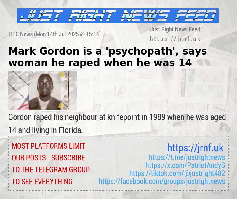 Mark Gordon is a ’psychopath’, says woman he raped when he was 14